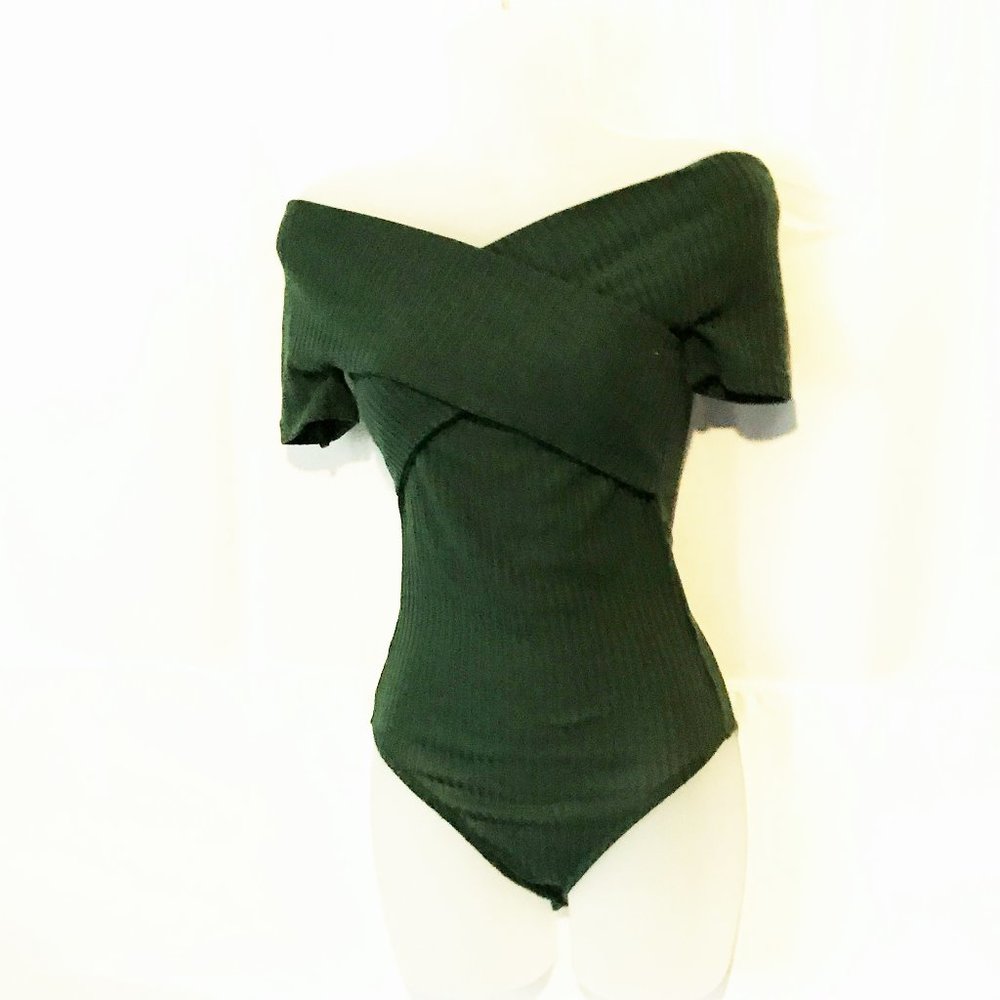 Cross wrap knit body suite, Hunter Green M